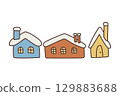 Winter cityscape illustration of cute houses covered in snow 129883688