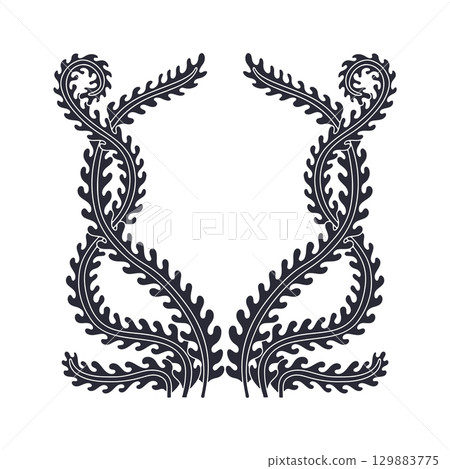 Elegant curvy Art nouveau style seaweed frame hand drawn monochrome vector illustration 129883775