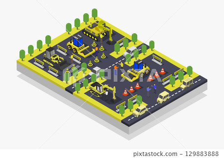 Isometric road under construction 129883888