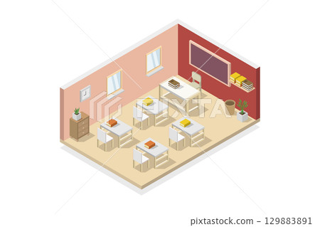 Isometric school room Isometric school room 129883891