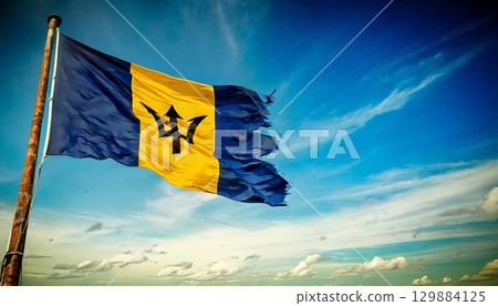 巴貝多一面破舊不堪的國旗。 129884125