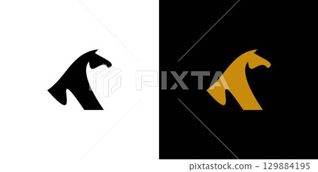 Unique and modern abstract horse logo design 129884195