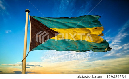 一面破舊不堪的巴哈馬國旗。 129884284