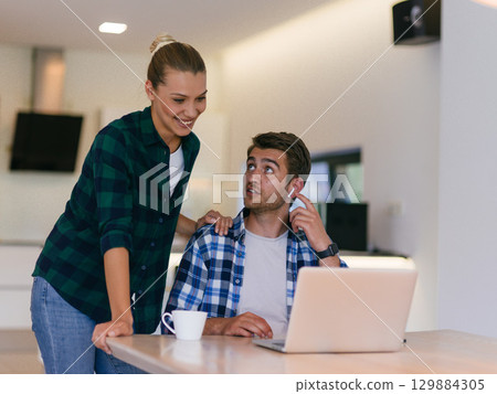 Couple Video Calling on Laptop  129884305