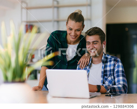 Couple Video Calling on Laptop Couple Video Calling on Laptop 129884306