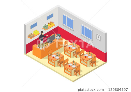 Japanese restaurant isometric Japanese restaurant isometric 129884397