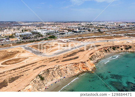 Aerial view of Playa Flamenca coast Costa Blanca 129884471