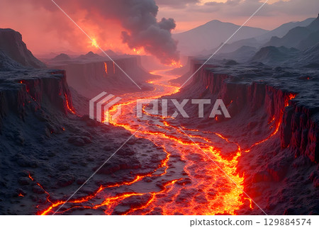 volcano eruption against the sky 129884574