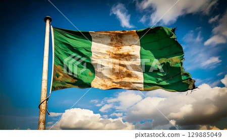 一面破舊不堪的奈及利亞國旗。 一面破舊不堪的奈及利亞國旗。 129885049