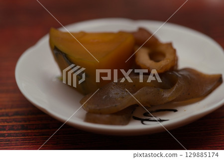 Boiled pumpkin and konjac Boiled pumpkin and konjac 129885174