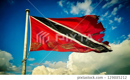 千里達和多巴哥一面破舊不堪的國旗。 129885212