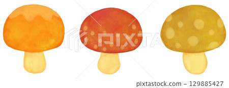 Small mushroom illustration set: orange, red, and yellow Small mushroom illustration set: orange, red, and yellow 129885427