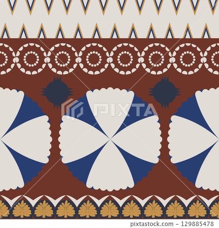 Seamless pattern with circle flowers and palm tree ornament Seamless pattern with circle flowers and palm tree ornament 129885478