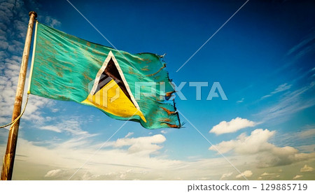 一面破舊不堪的聖露西亞國旗。 129885719