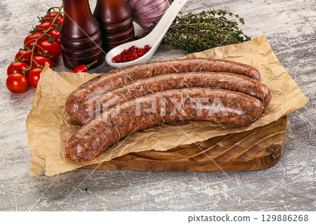 Raw beef and lamb sausages 129886268