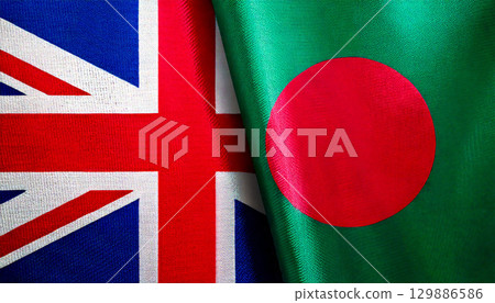 英國和孟加拉國旗。 129886586