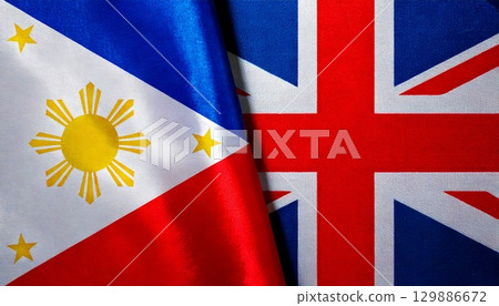 英國和菲律賓國旗。 英國和菲律賓國旗。 129886672
