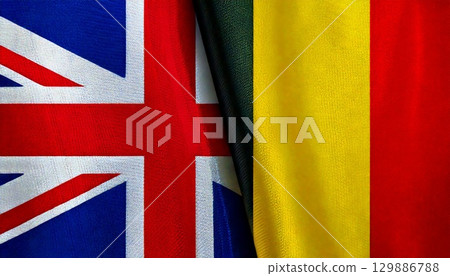 英國和比利時國旗。 129886788