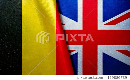 英國和比利時國旗。 129886789
