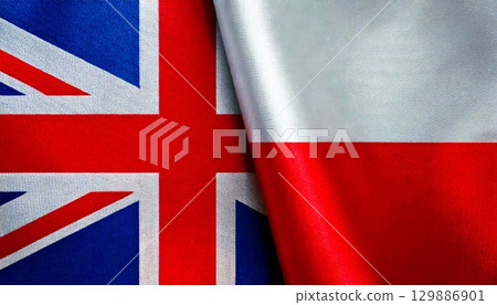 英國和波蘭國旗。 129886901