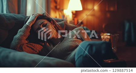 Young Woman Struggling with Depression and Anxiety.Generated image 129887514