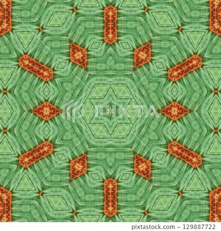 Traditional design with phulkari kalamkari motifs from Pakistan and Indian culture. Geometric ethnic floral pattern for carpet dupatta batik embroidery. Panjabi Digital print as boho Aztec texture art 129887722