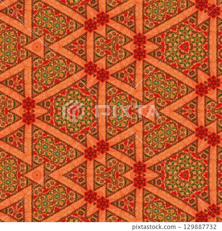 Traditional design with phulkari kalamkari motifs from Pakistan and Indian culture. Geometric ethnic floral pattern for carpet dupatta batik embroidery. Panjabi Digital print as boho Aztec texture art Traditional design with phulkari kalamkari motifs from Pakistan and Indian culture. Geometric ethnic floral pattern for carpet dupatta batik embroidery. Panjabi Digital print as boho Aztec texture art 129887732