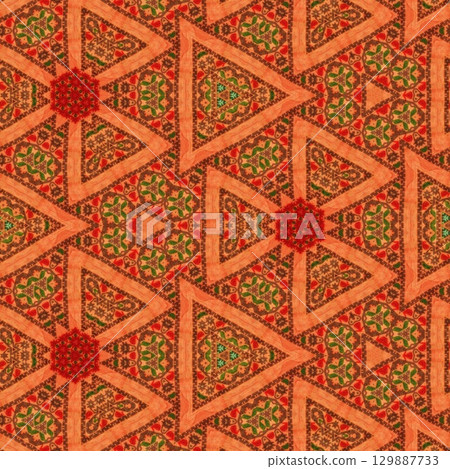 Traditional design with phulkari kalamkari motifs from Pakistan and Indian culture. Geometric ethnic floral pattern for carpet dupatta batik embroidery. Panjabi Digital print as boho Aztec texture art Traditional design with phulkari kalamkari motifs from Pakistan and Indian culture. Geometric ethnic floral pattern for carpet dupatta batik embroidery. Panjabi Digital print as boho Aztec texture art 129887733