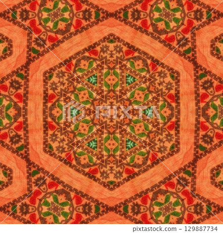 Traditional design with phulkari kalamkari motifs from Pakistan and Indian culture. Geometric ethnic floral pattern for carpet dupatta batik embroidery. Panjabi Digital print as boho Aztec texture art Traditional design with phulkari kalamkari motifs from Pakistan and Indian culture. Geometric ethnic floral pattern for carpet dupatta batik embroidery. Panjabi Digital print as boho Aztec texture art 129887734