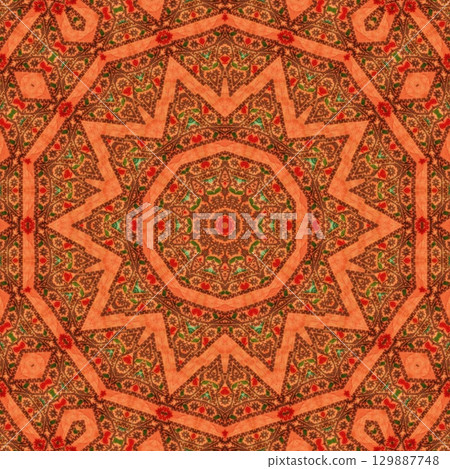 Traditional design with phulkari kalamkari motifs from Pakistan and Indian culture. Geometric ethnic floral pattern for carpet dupatta batik embroidery. Panjabi Digital print as boho Aztec texture art Traditional design with phulkari kalamkari motifs from Pakistan and Indian culture. Geometric ethnic floral pattern for carpet dupatta batik embroidery. Panjabi Digital print as boho Aztec texture art 129887748