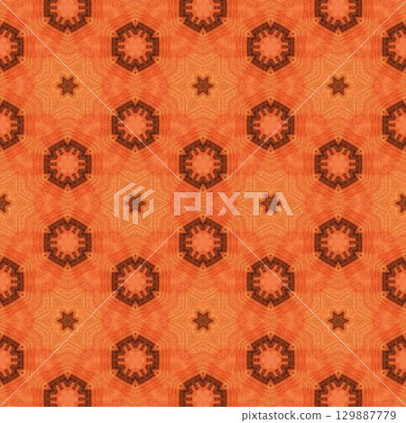 Traditional design with phulkari kalamkari motifs from Pakistan and Indian culture. Geometric ethnic floral pattern for carpet dupatta batik embroidery. Panjabi Digital print as boho Aztec texture art 129887779