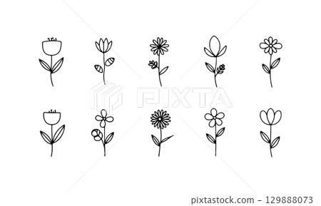 Collection of hand-drawn flower designs ideal for crafting or decoration use in various projects Collection of hand-drawn flower designs ideal for crafting or decoration use in various projects 129888073