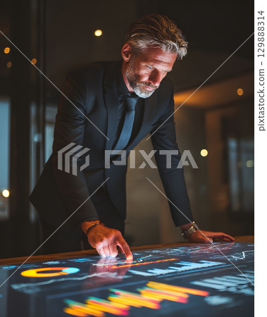 businessman in dark suit analyzing future financial roadmap businessman in dark suit analyzing future financial roadmap 129888314