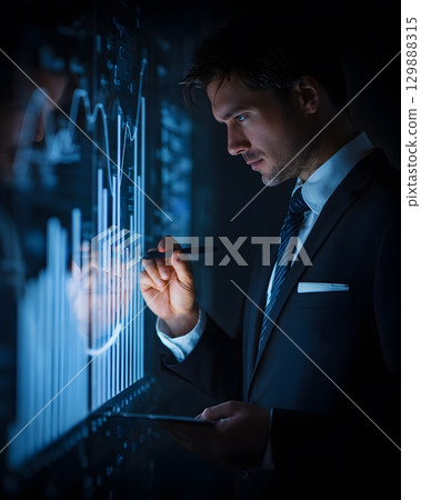 businessman in dark suit analyzing future financial roadmap businessman in dark suit analyzing future financial roadmap 129888315