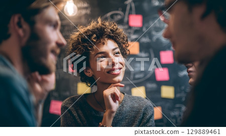 group brainstorming session with digital board workflow optimization stock photo composition 129889461