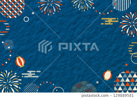 Summer, festival, fireworks, sea, Japanese pattern, Japanese paper background 129889581