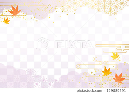 敬老日紫色秋葉日式花紋金色奢華雲格背景 129889591