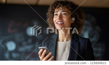 Smart virtual assistant helping executive schedule meeting using voice command 129889622