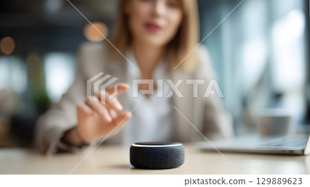 Smart virtual assistant helping executive schedule meeting using voice command 129889623
