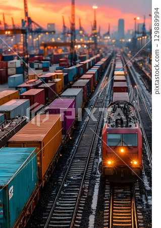 Cargo train logistics yard using AI to track containers on rail 129889994
