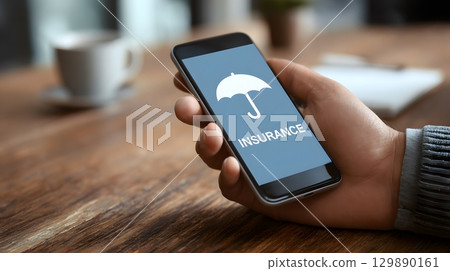 mobile device displaying online insurance claim submission 129890161