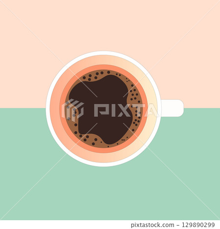 Warm flat vector illustration of a coffee cup on a pastel background, symbolizing cozy autumn mornings. Perfect for seasonal design projects, social media, and invitations. 129890299