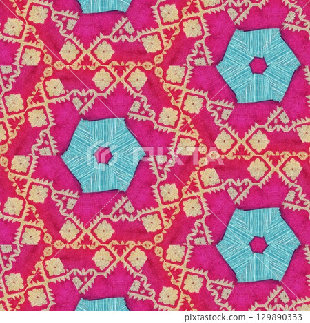 Embroidery and batik design concept. Antique art for clothing print, sublimation block, interior decoration idea. Abstract pattern for the carpet background 129890333