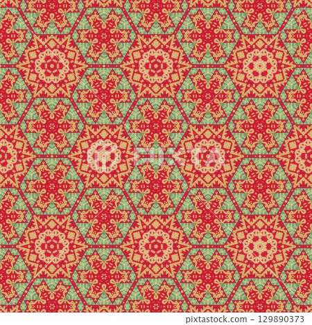 Embroidery and batik design concept. Antique art for clothing print, sublimation block, interior decoration idea. Abstract pattern for the carpet background 129890373