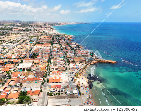 Aerial panorama of Torre de la Horadada coast 129890452