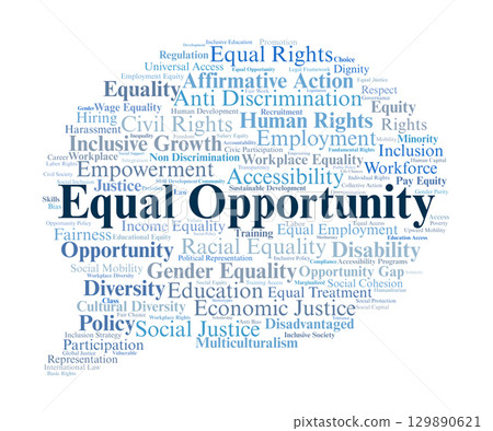 Equal Opportunity Word Cloud. Key Concepts On Equality, Diversity, Rights, Inclusion, Justice, Policy, And Fair Access In Social And Economic Development. Equal Opportunity Word Cloud. Key Concepts On Equality, Diversity, Rights, Inclusion, Justice, Policy, And Fair Access In Social And Economic Development. 129890621