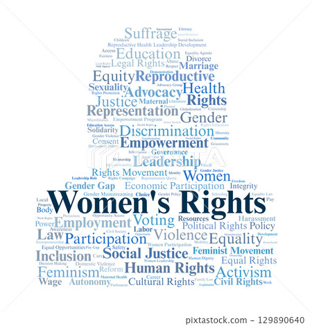 Women's Rights Word Cloud. Key Terms On Equality, Empowerment, Justice, Gender Equity, Advocacy, And Global Human Rights Dynamics. 129890640