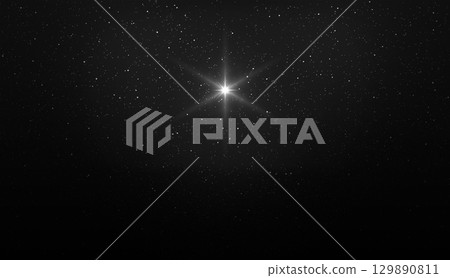 Bright star on the starry night sky.Black and white.  129890811