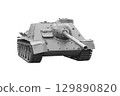 Black and white old military tank isolated 129890820