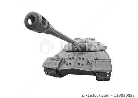 Black and white old military tank isolated 129890822